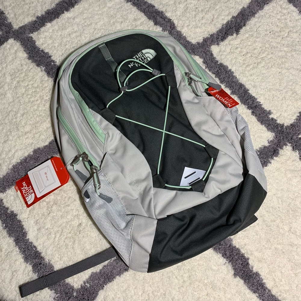 North face jester backpack in surf green and grey